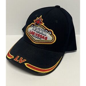 VTG Sam's Cap Las Vegas Nevada Black Gold Wool Blend Adjustable Strapback LV Hat